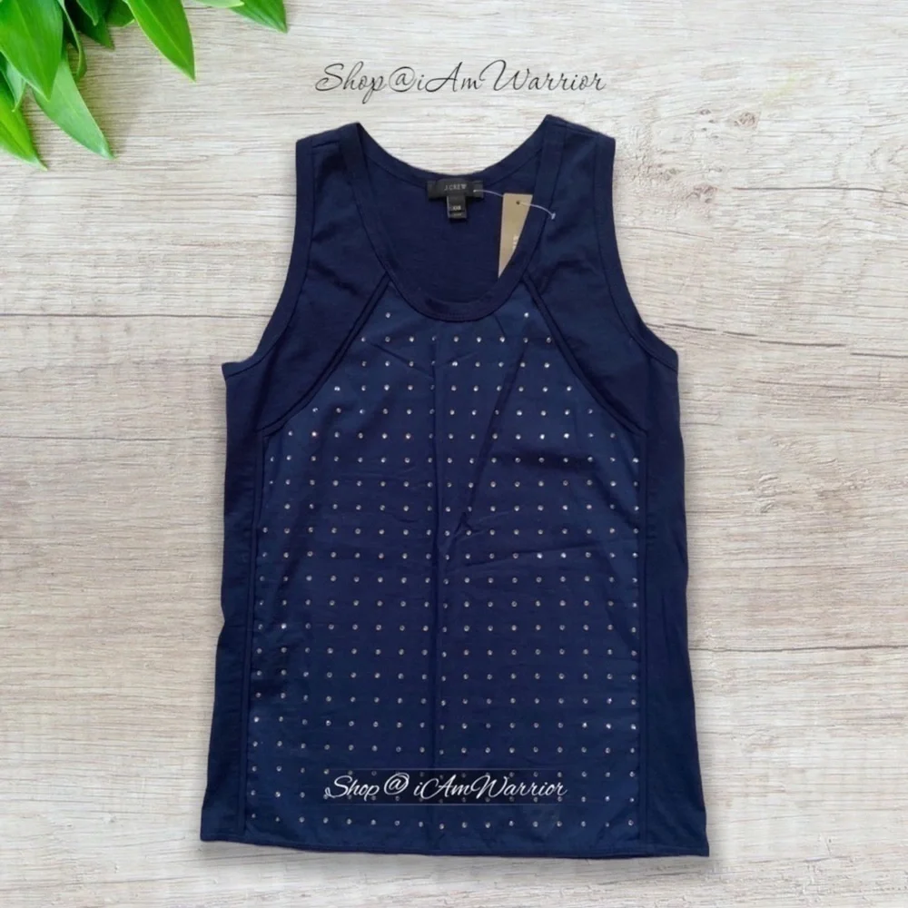 J.Crew NWT navy crystal studded sleeveless top *shop@iamwarrior